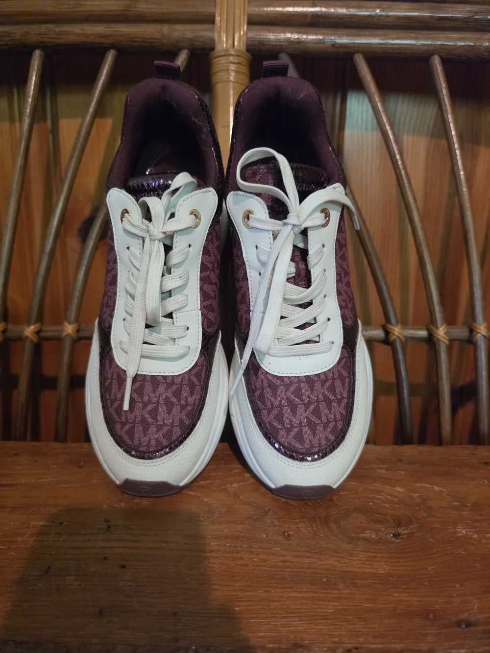 Michael Kors MK Logo Burgundy & White Sneakers